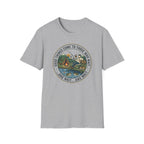 Camping Scene T-Shirt | Vintage Tent Lake Illustration, 'Good Things Come to Those Who Wait'