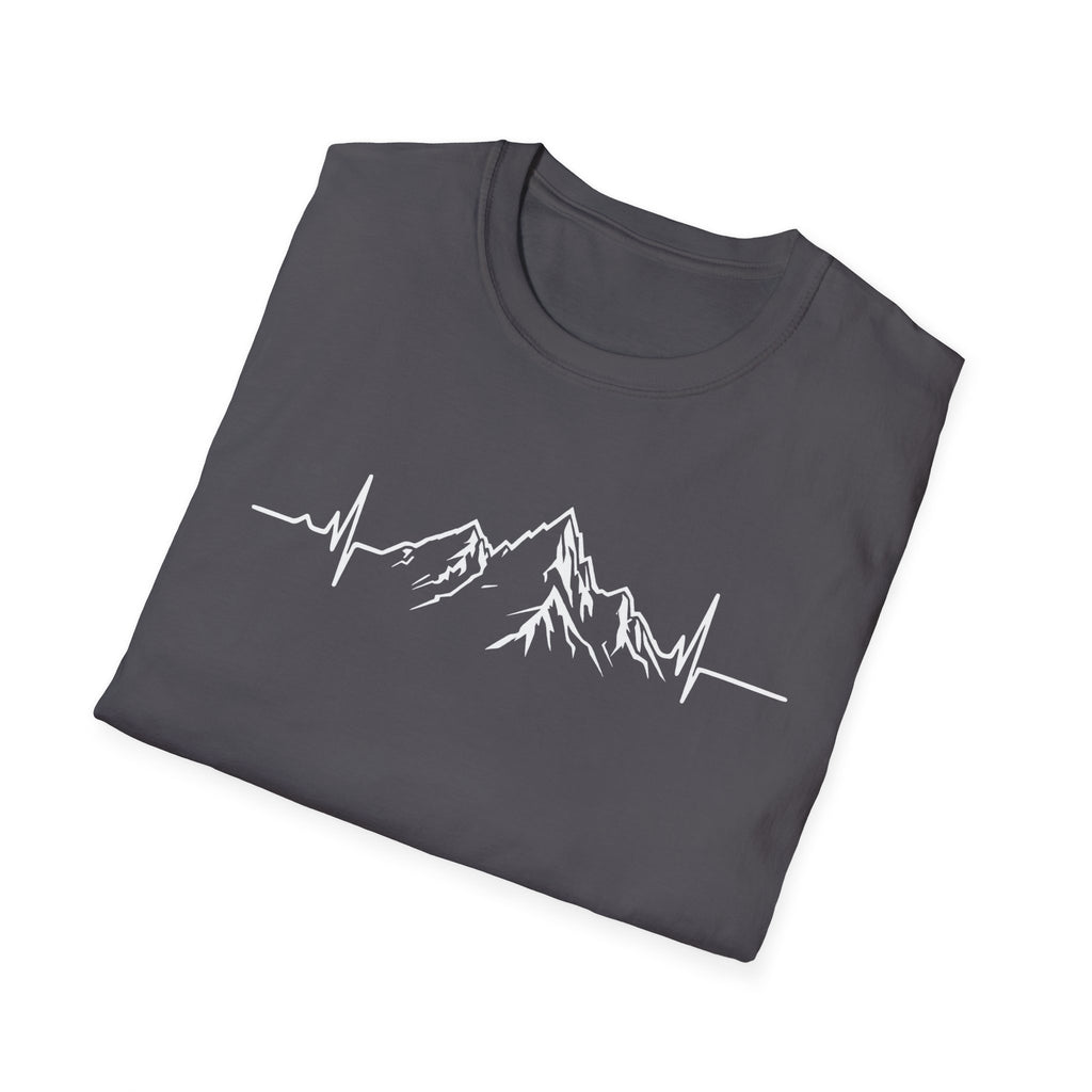 Mountain Heartbeat T-Shirt — Minimalist Mountain ECG Tee for Hikers & Outdoor Lovers