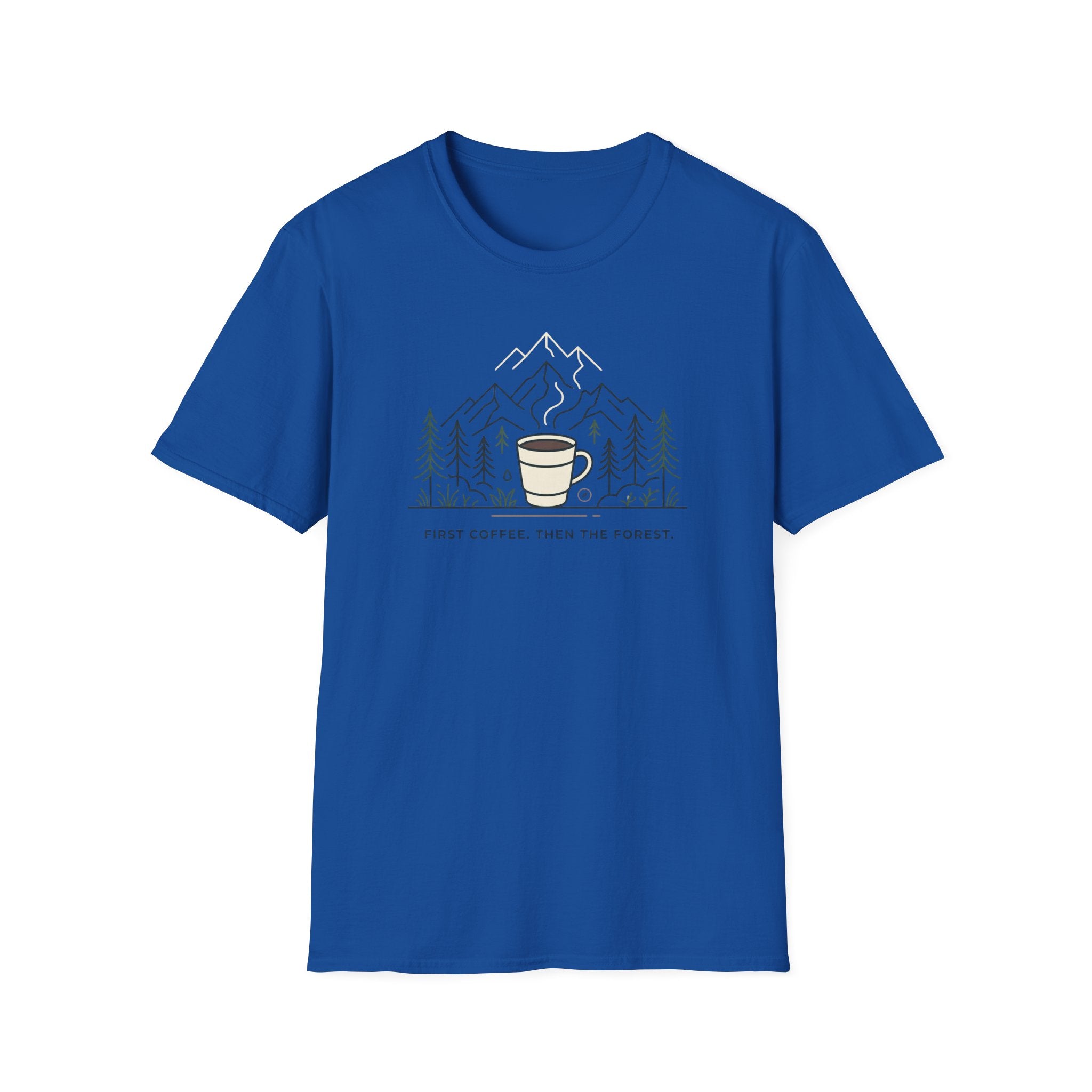 Coffee Cup in Pines T-Shirt | mountain camp mug, minimalist outdoors design
