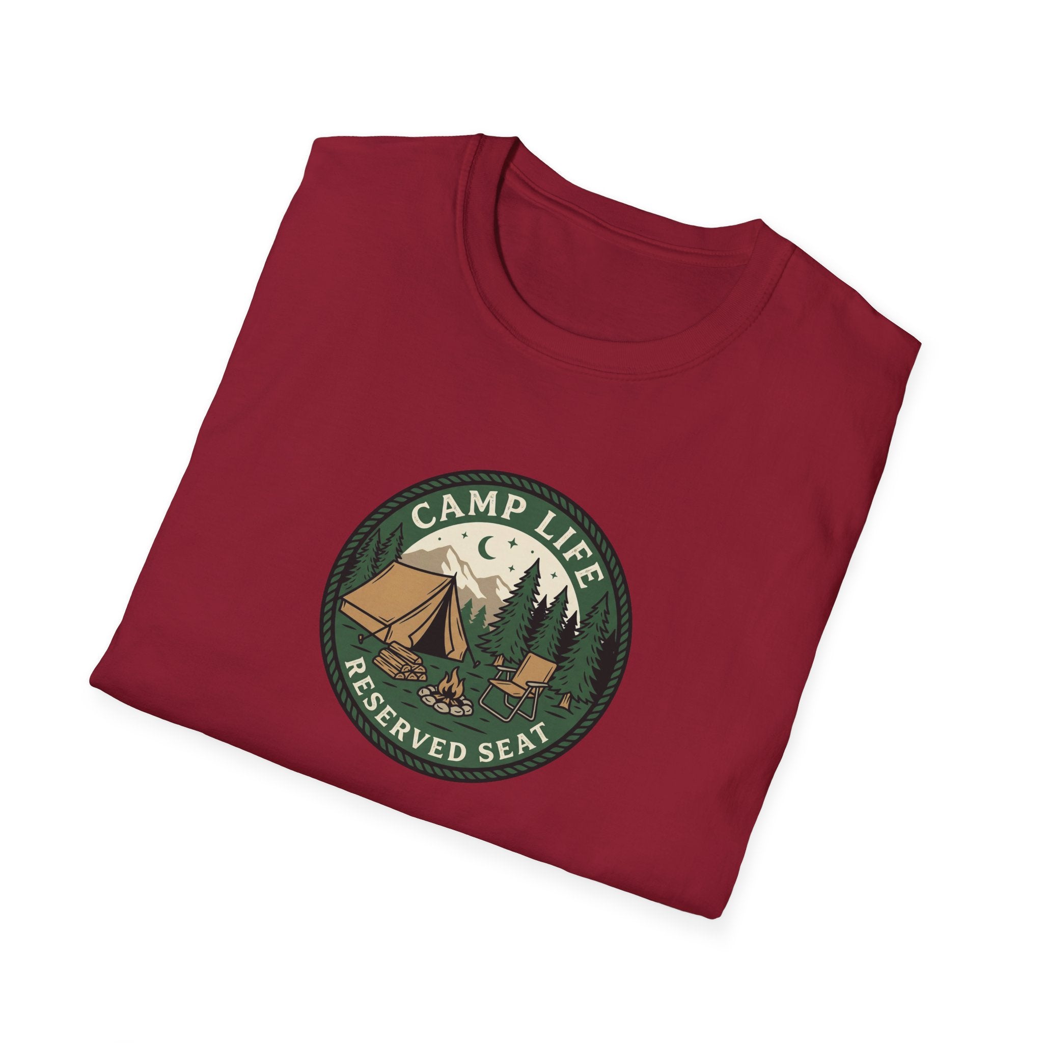 Camp Life Tent and Trees T-Shirt | Retro Outdoors Camper Badge