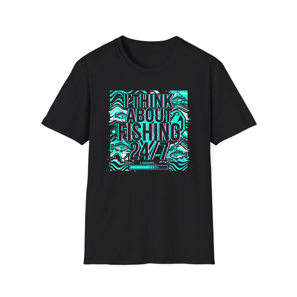 Think About Fishing 24/7 T-Shirt | Fishing Graphic Tee, Nautical Wave Design