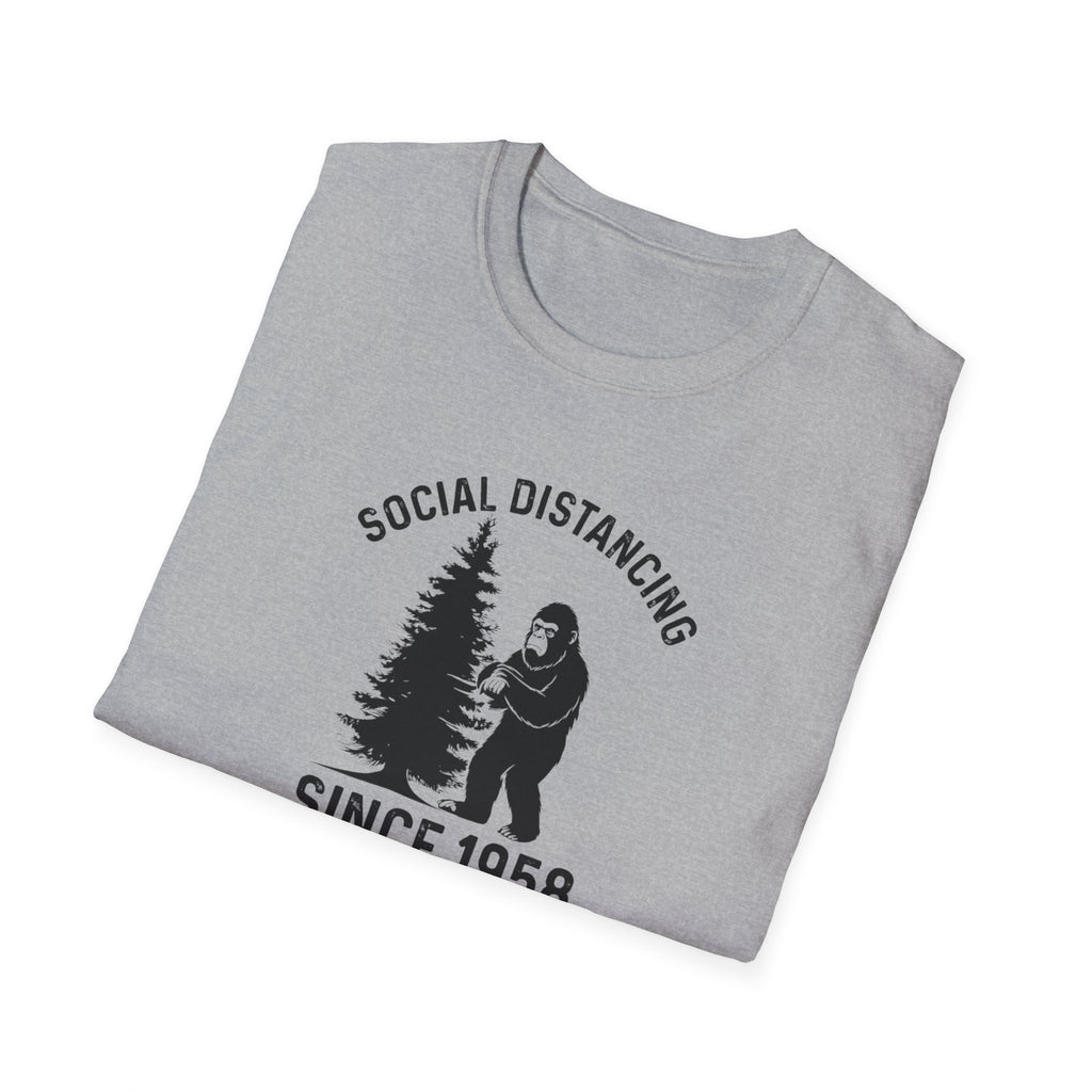 Social Distancing Since 1958 T-Shirt | Bigfoot Sasquatch Graphic