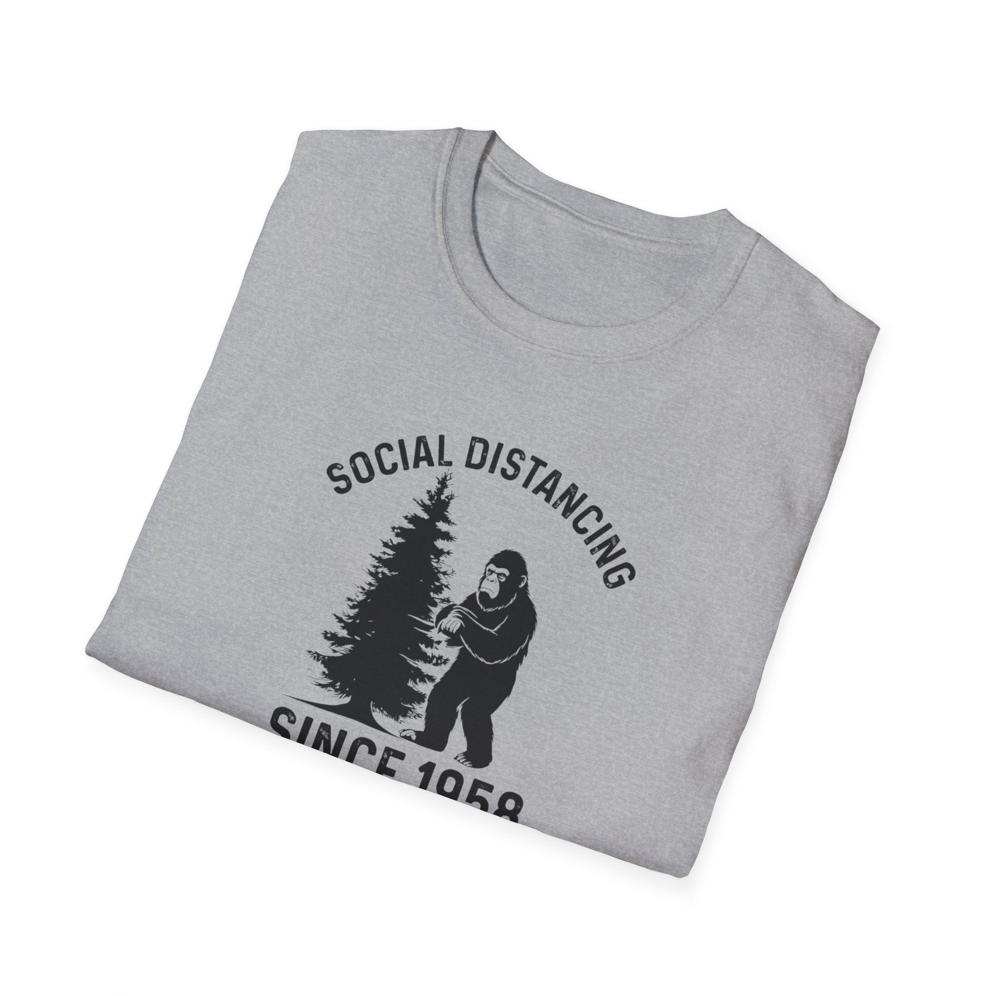 Social Distancing Since 1958 T-Shirt | Bigfoot Sasquatch Graphic