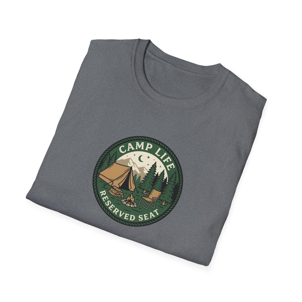 Camp Life Tent and Trees T-Shirt | Retro Outdoors Camper Badge