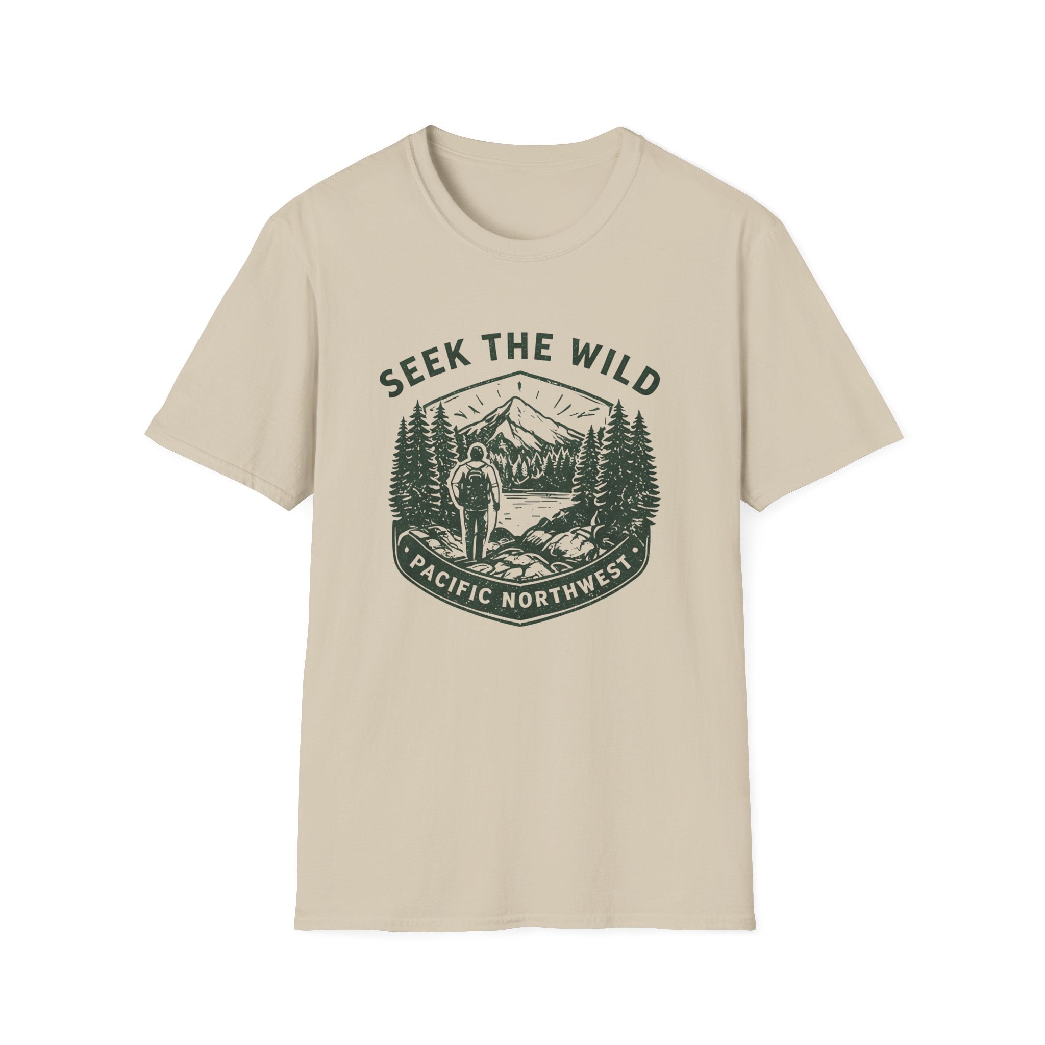 Seek the Wild hiker mountain graphic T-Shirt | Pacific Northwest outdoor design