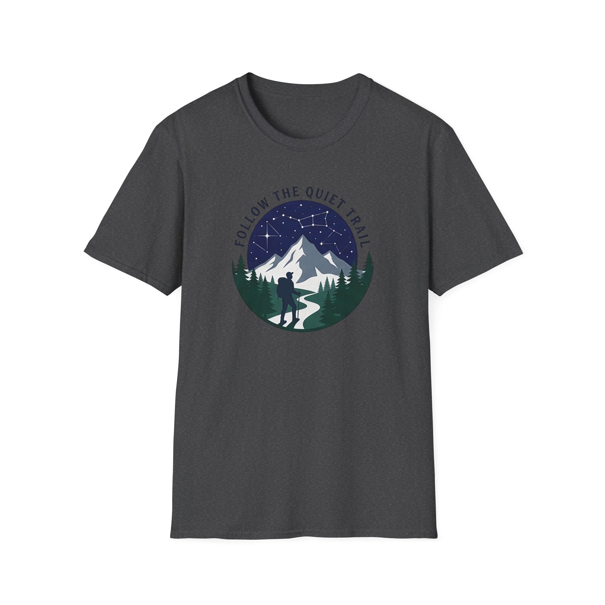 Follow The Quiet Trail Hiking T Shirt | Mountain Night Sky