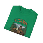 Sasquatch Hide & Seek Champion T-Shirt | Powered by Coffee, Bigfoot Design