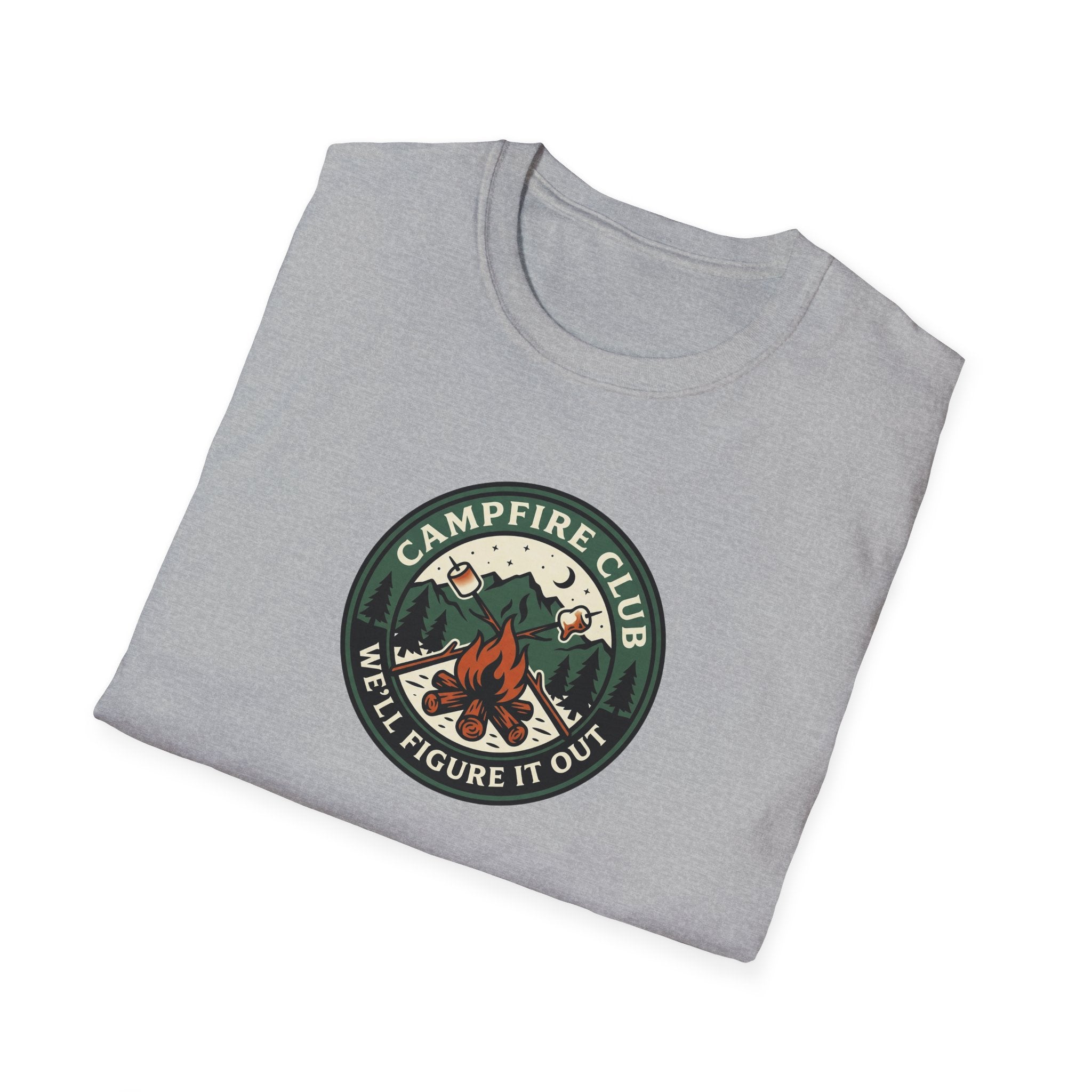 Campfire Club Patch design T-Shirt | Mountain Camping Logo Tee