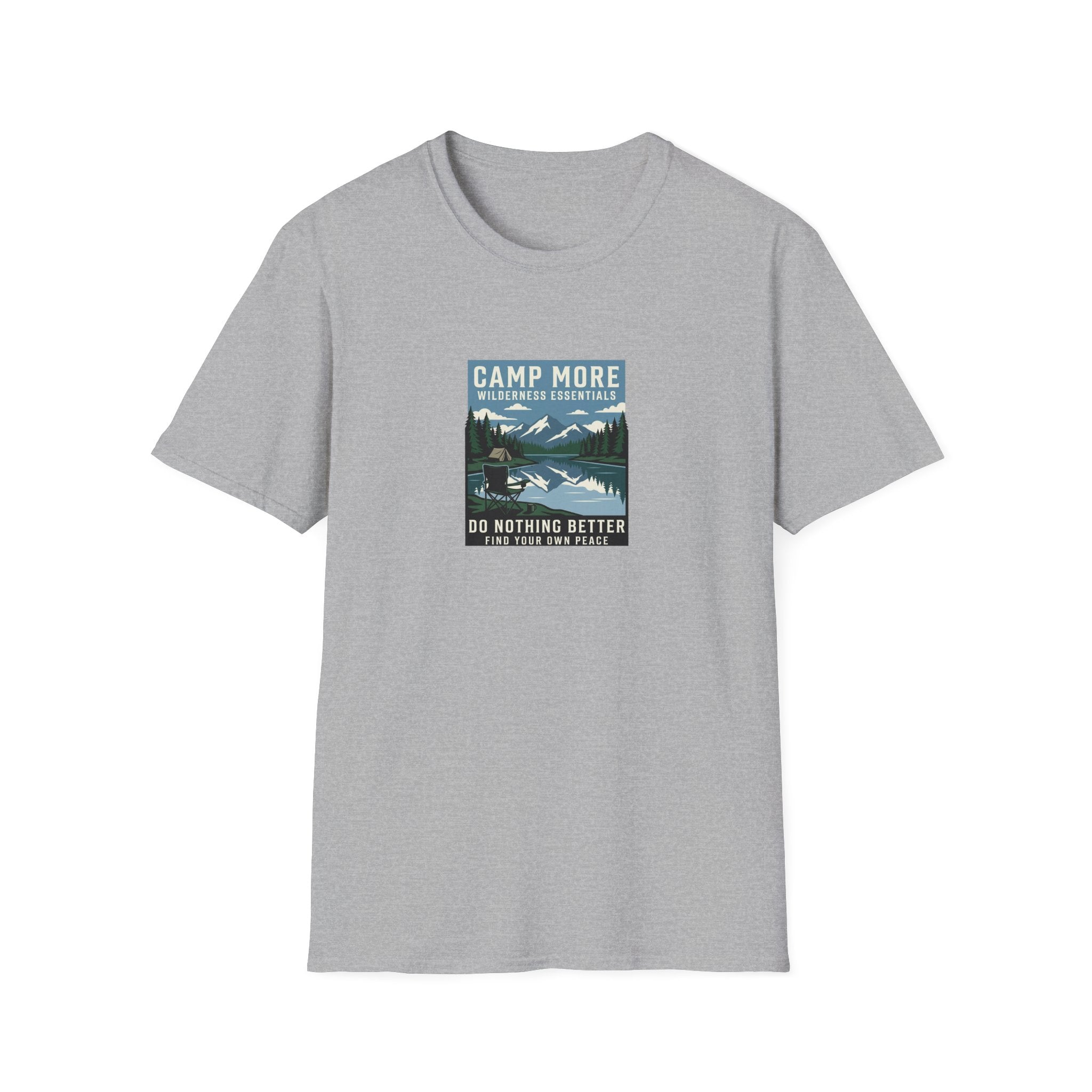 Camp More Wilderness Camping T-Shirt | Lake Mountain Poster Design