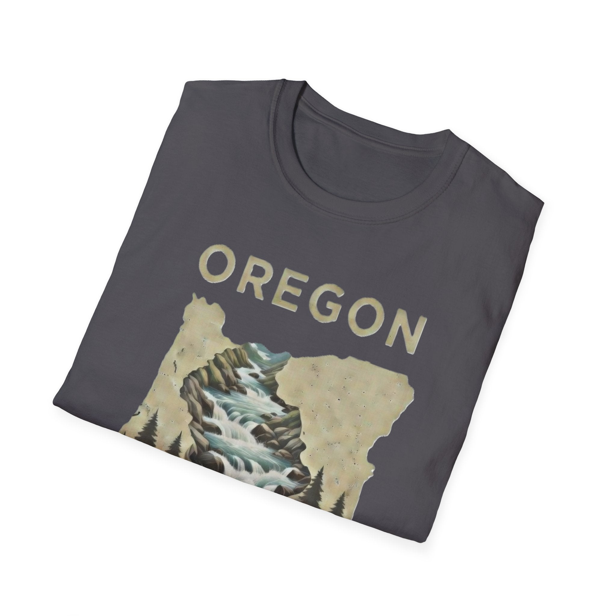 Oregon waterfall state map T-Shirt | River, Pines, Nature