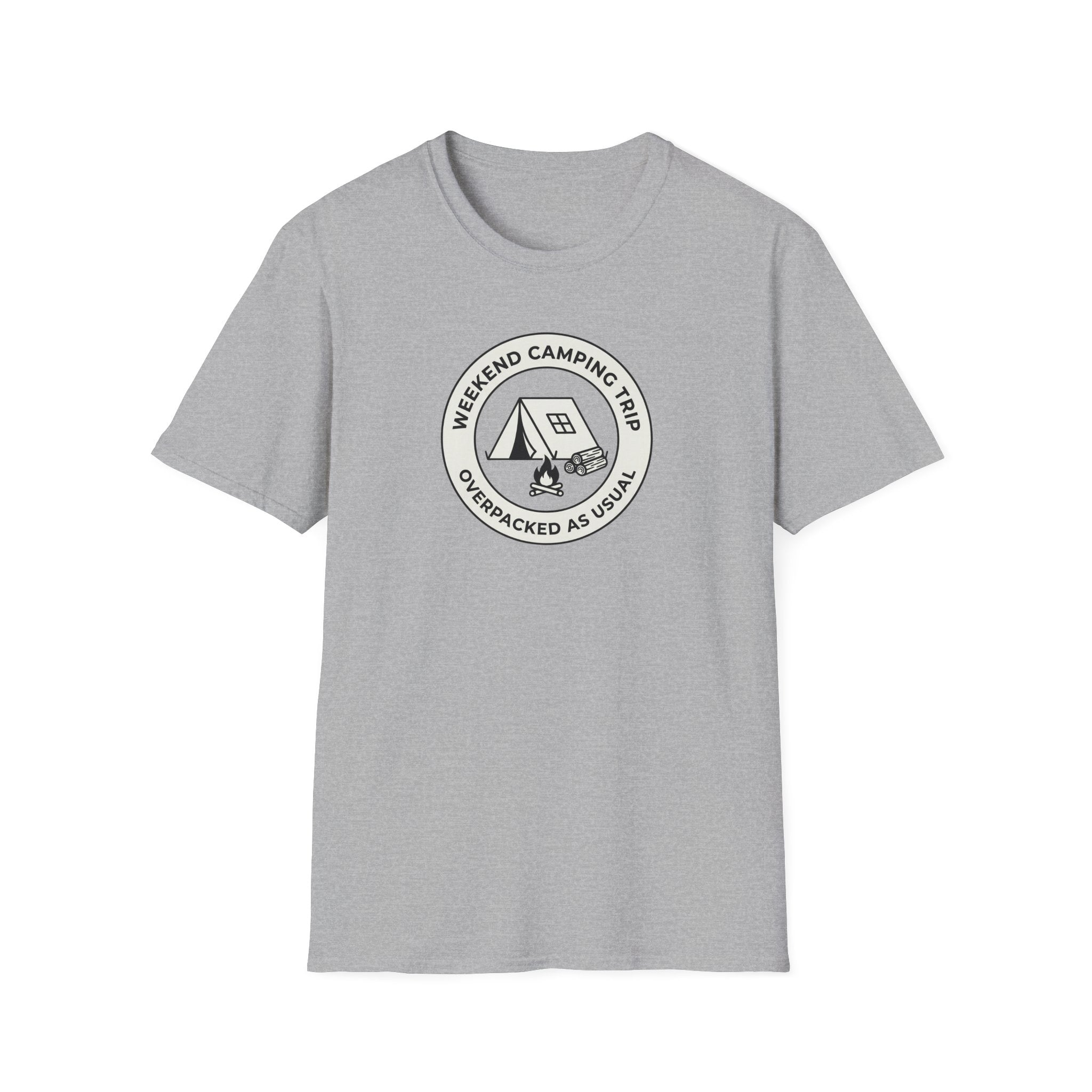 Weekend Camping Trip Overpacked As Usual T-Shirt | Camping Badge Tee