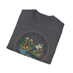 Camping Scene T-Shirt | Vintage Tent Lake Illustration, 'Good Things Come to Those Who Wait'