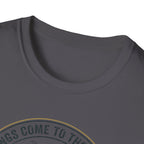 Camping Scene T-Shirt | Vintage Tent Lake Illustration, 'Good Things Come to Those Who Wait'