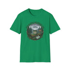 Cozy Camping Coffee Scene T-Shirt | Mountain Mug, Rainy Forest Illustration