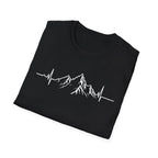 Mountain Heartbeat T-Shirt — Minimalist Mountain ECG Tee for Hikers & Outdoor Lovers