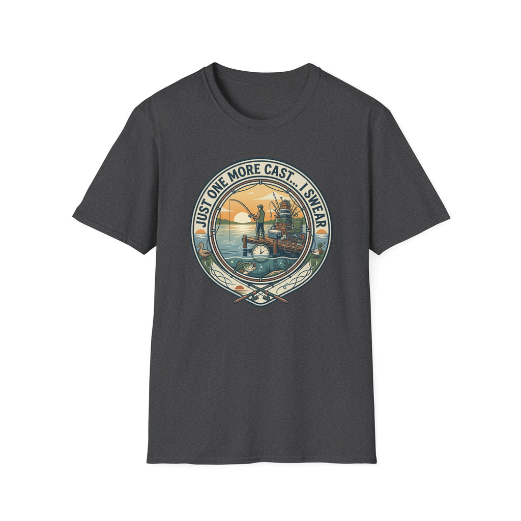 Just One More Cast Fishing T-Shirt | Retro Sunset Angler Design