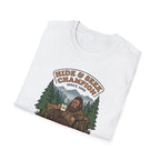Sasquatch Hide & Seek Champion T-Shirt | Powered by Coffee, Bigfoot Design