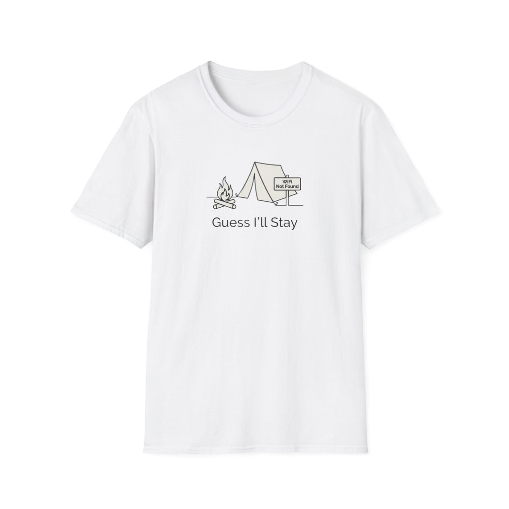 Guess Ill Stay camping tee | Tent and campfire graphic T-Shirt