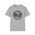 Camping Campfire Tent Graphic T-Shirt | Outdoor Adventure Cabin Design