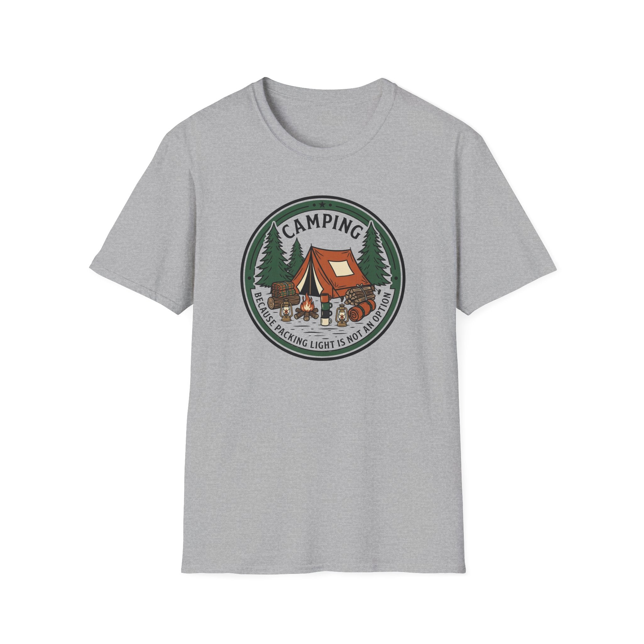 Camping Campfire Tent Graphic T-Shirt | Outdoor Adventure Cabin Design