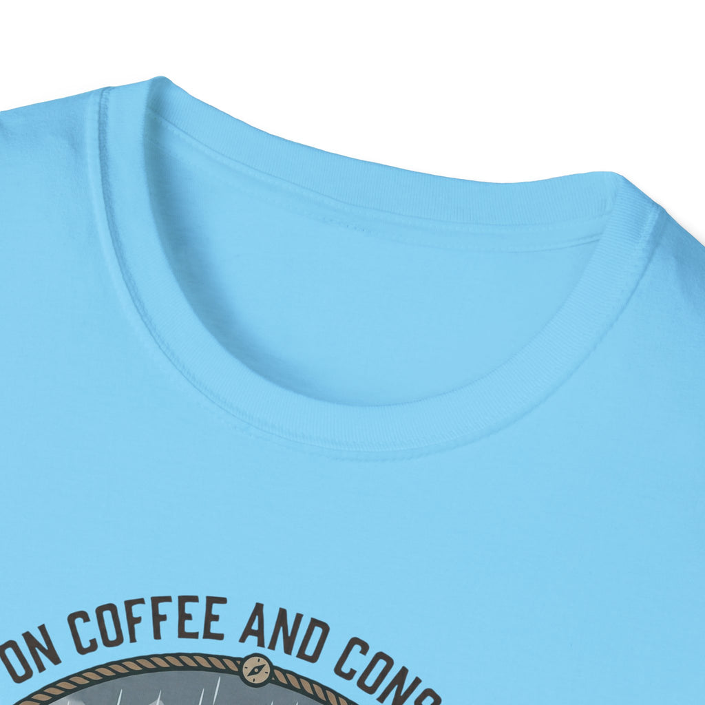 Cozy Camping Coffee Scene T-Shirt | Mountain Mug, Rainy Forest Illustration