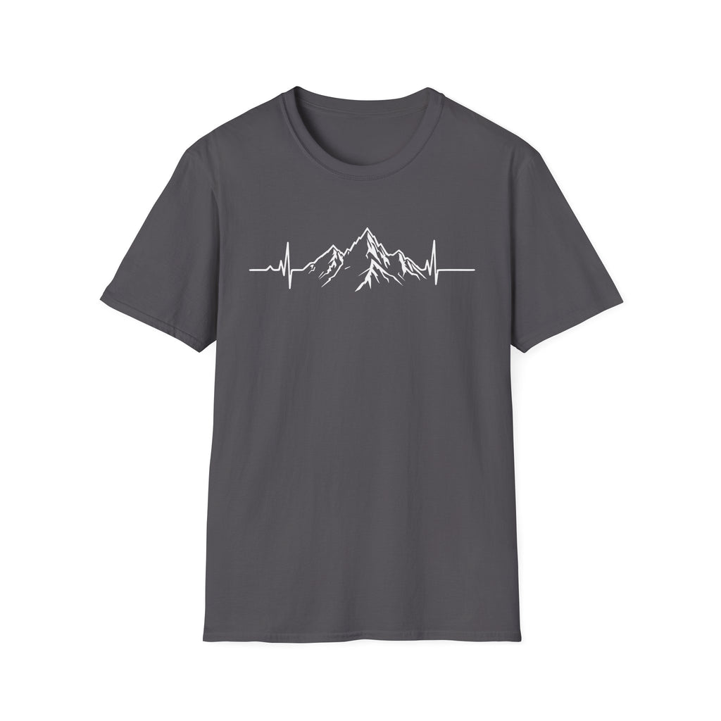 Mountain Heartbeat T-Shirt — Minimalist Mountain ECG Tee for Hikers & Outdoor Lovers