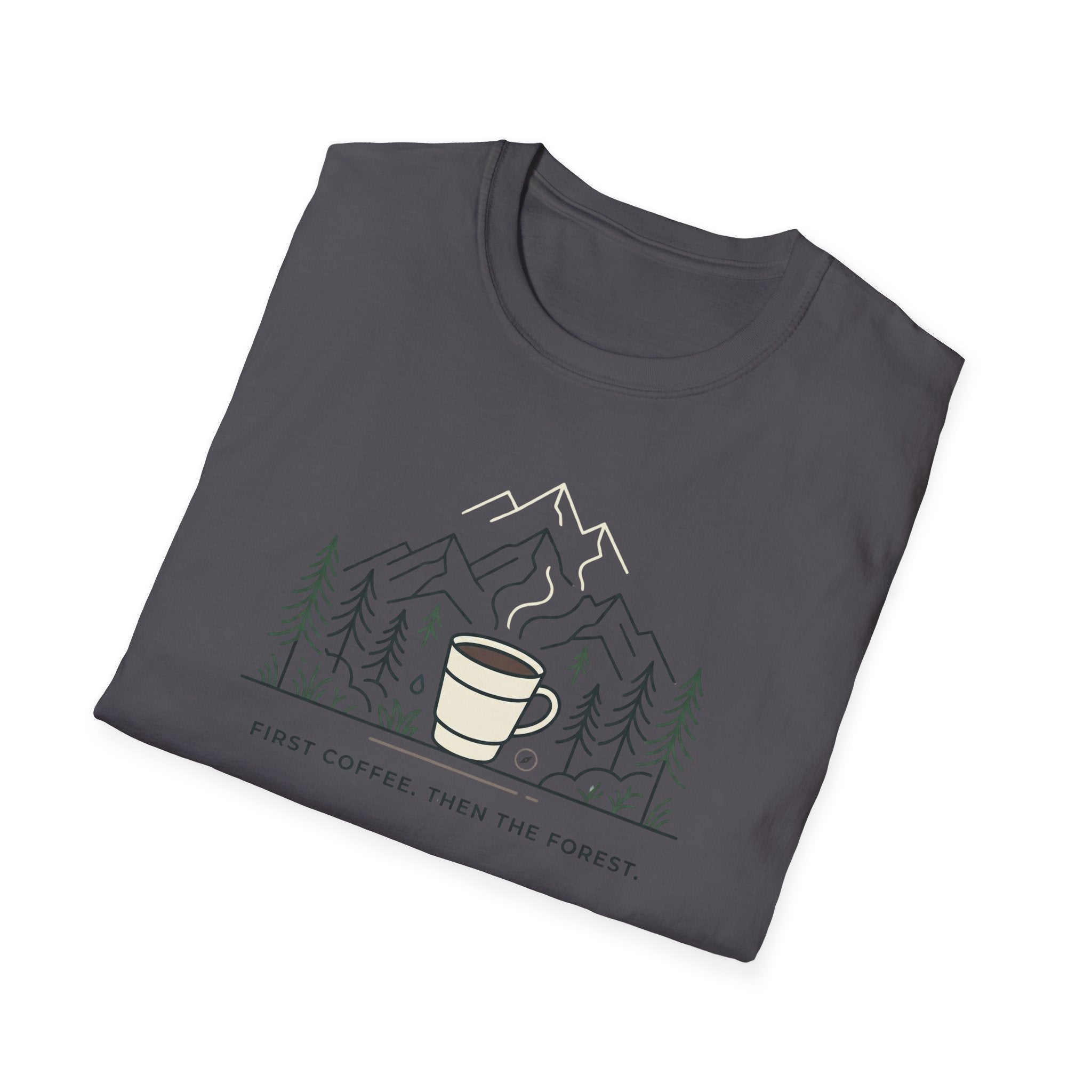Coffee Cup in Pines T-Shirt | mountain camp mug, minimalist outdoors design