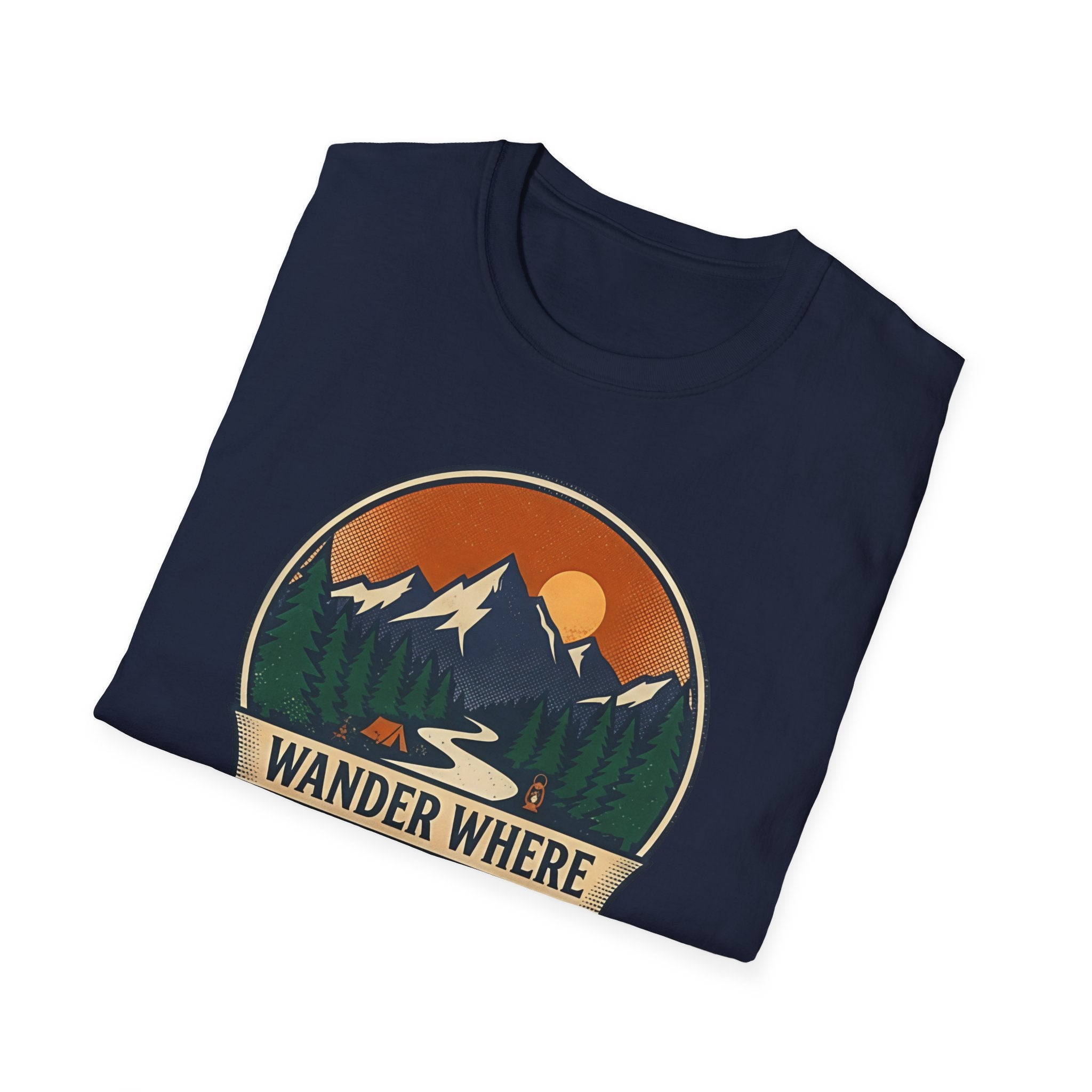 Wander Where The Signal Fades T-Shirt | Mountain Sunset Camping Design