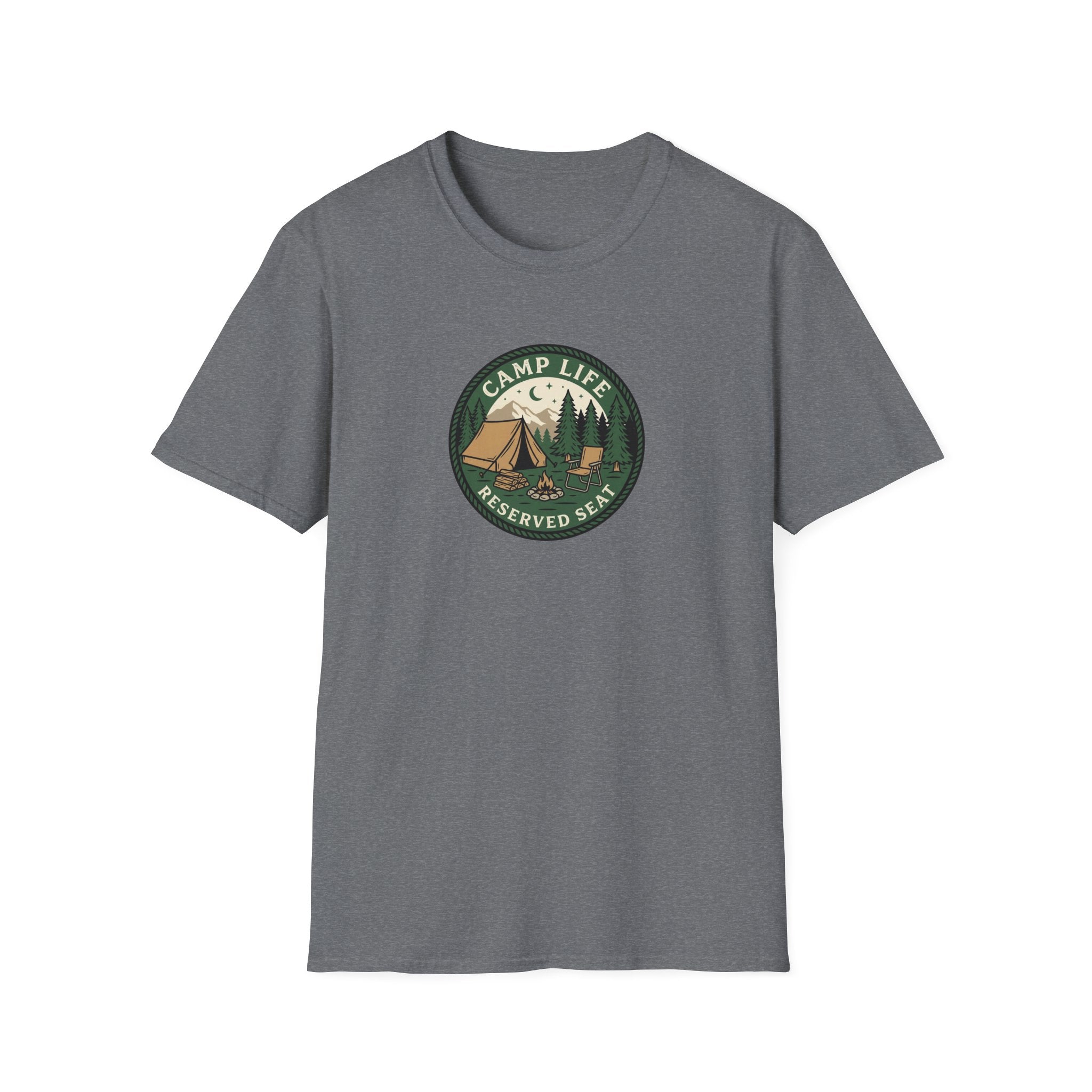 Camp Life Tent and Trees T-Shirt | Retro Outdoors Camper Badge