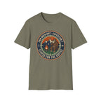 Stayed for the Coffee mountain camping badge T-Shirt | coffee hiking logo