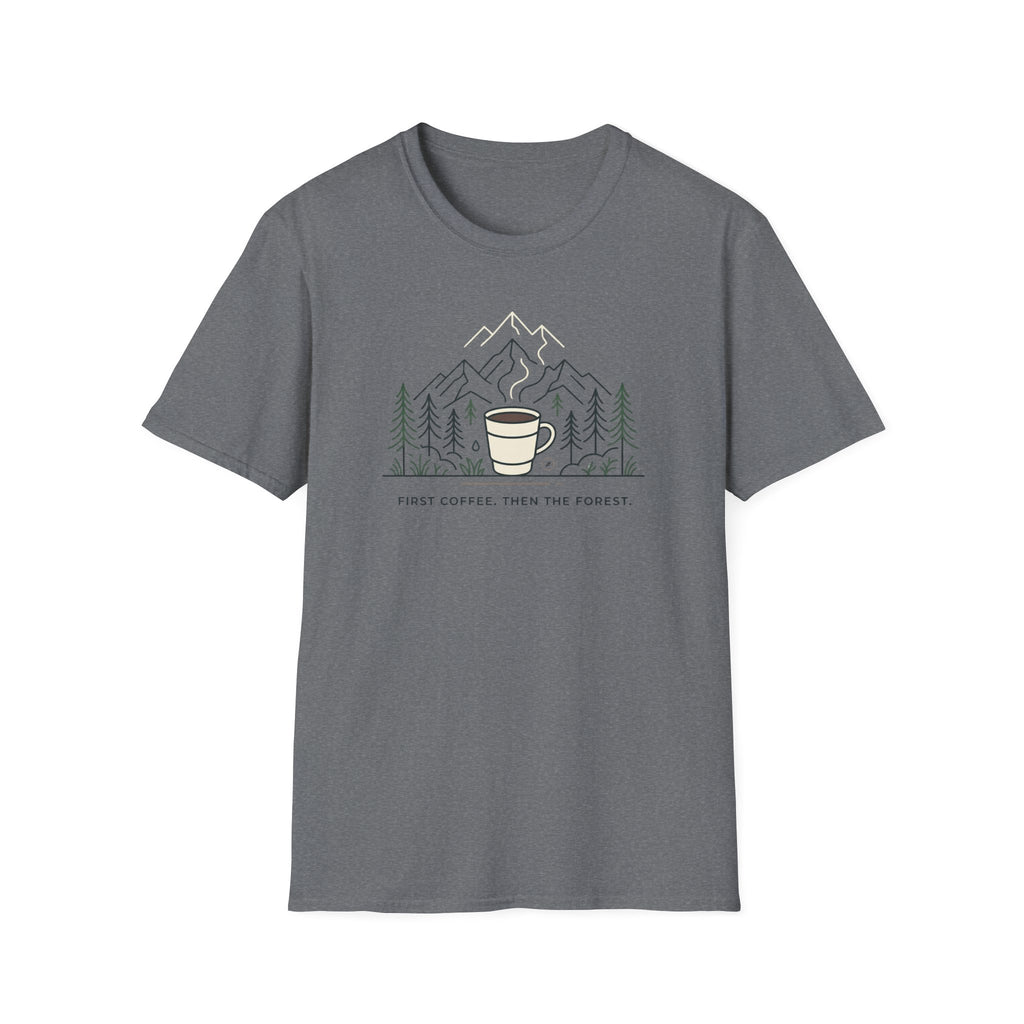 Coffee Cup in Pines T-Shirt | mountain camp mug, minimalist outdoors design