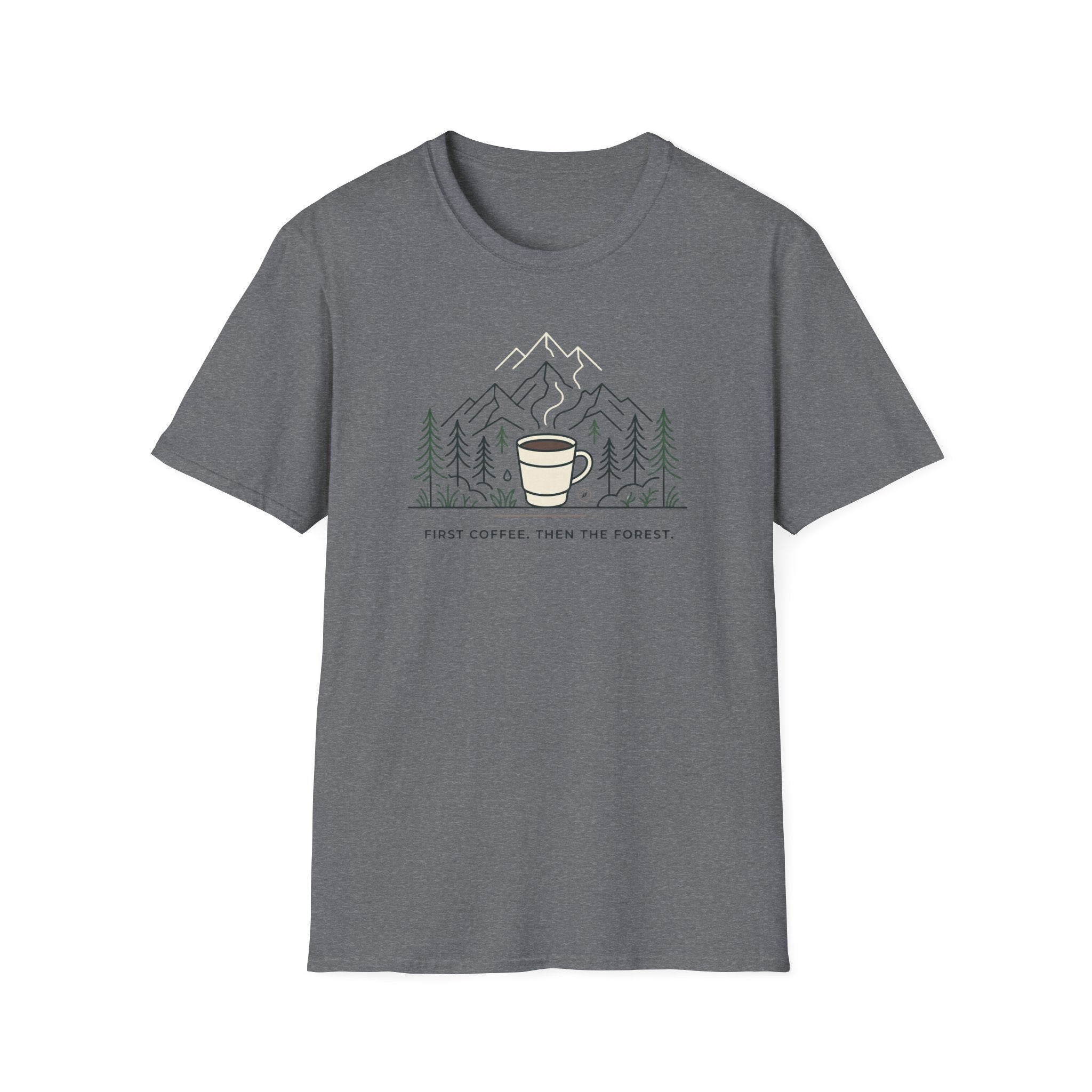 Coffee Cup in Pines T-Shirt | mountain camp mug, minimalist outdoors design