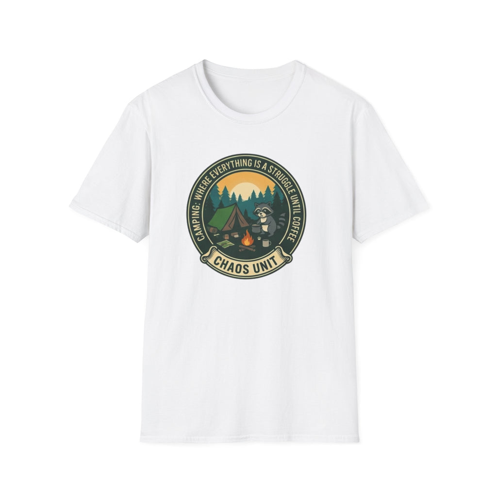 Camping Coffee Bear Chaos Unit T-Shirt | Campfire Woods Graphic