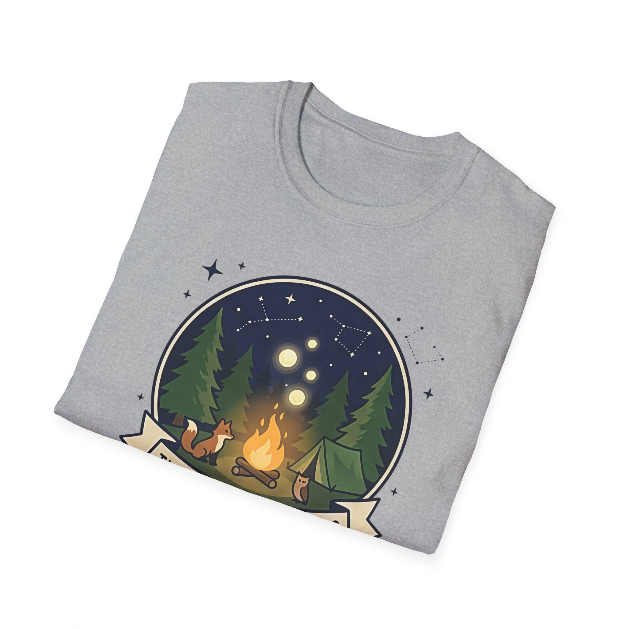The Forest Whispers campfire scene T-Shirt | nighttime woods illustration