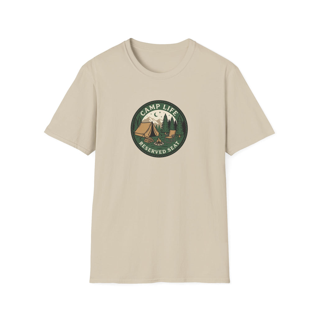 Camp Life Tent and Trees T-Shirt | Retro Outdoors Camper Badge