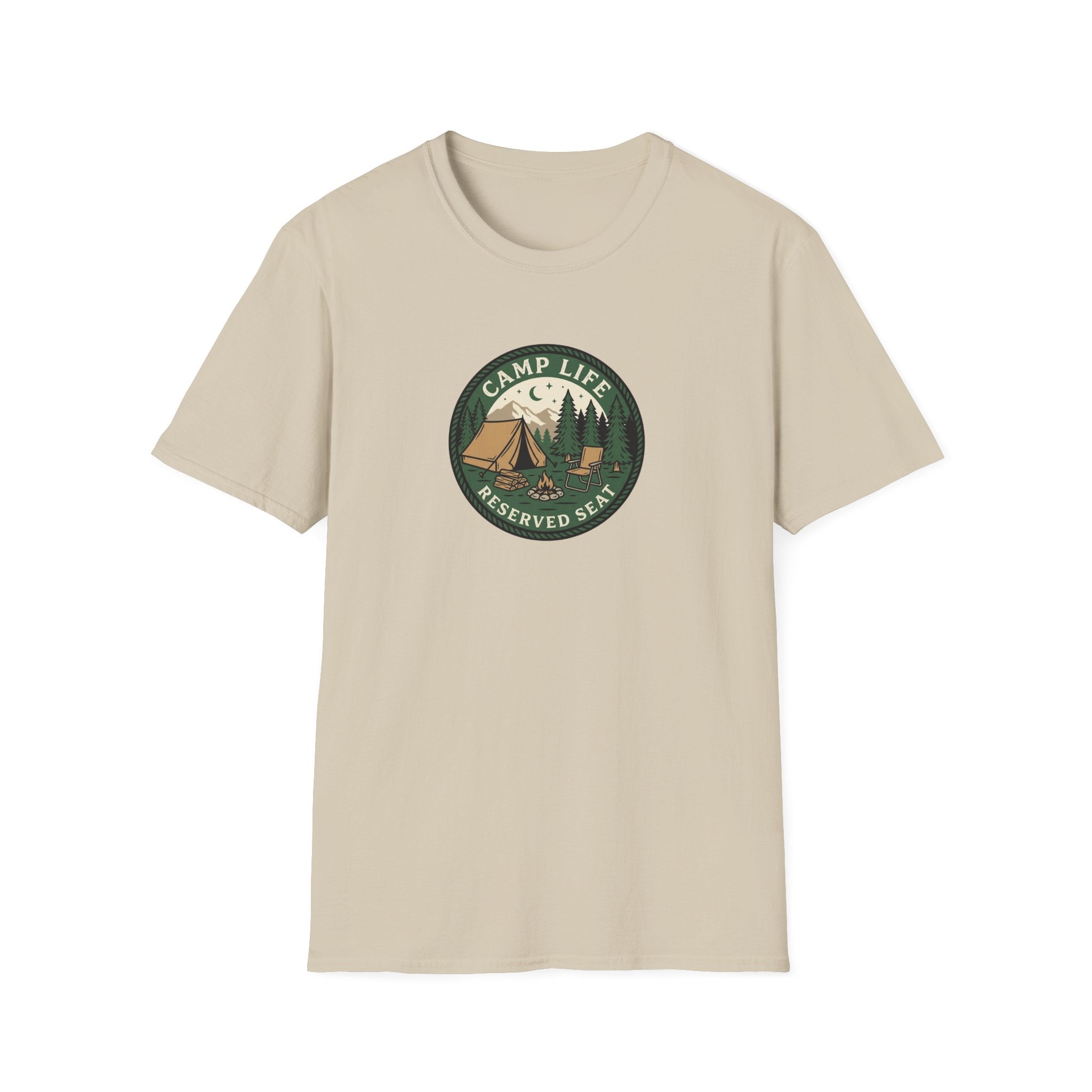 Camp Life Tent and Trees T-Shirt | Retro Outdoors Camper Badge