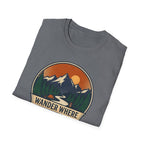 Wander Where The Signal Fades T-Shirt | Mountain Sunset Camping Design