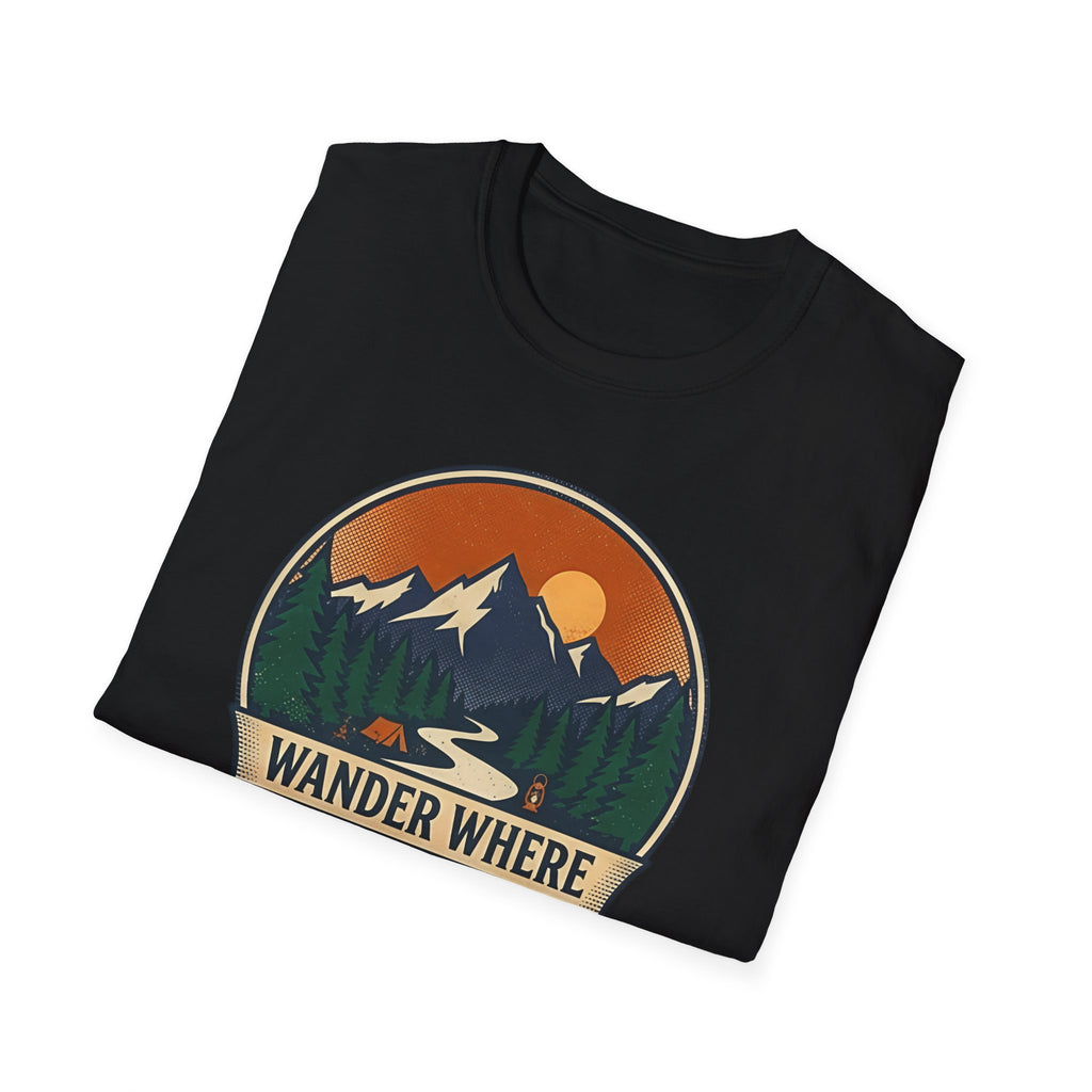 Wander Where The Signal Fades T-Shirt | Mountain Sunset Camping Design
