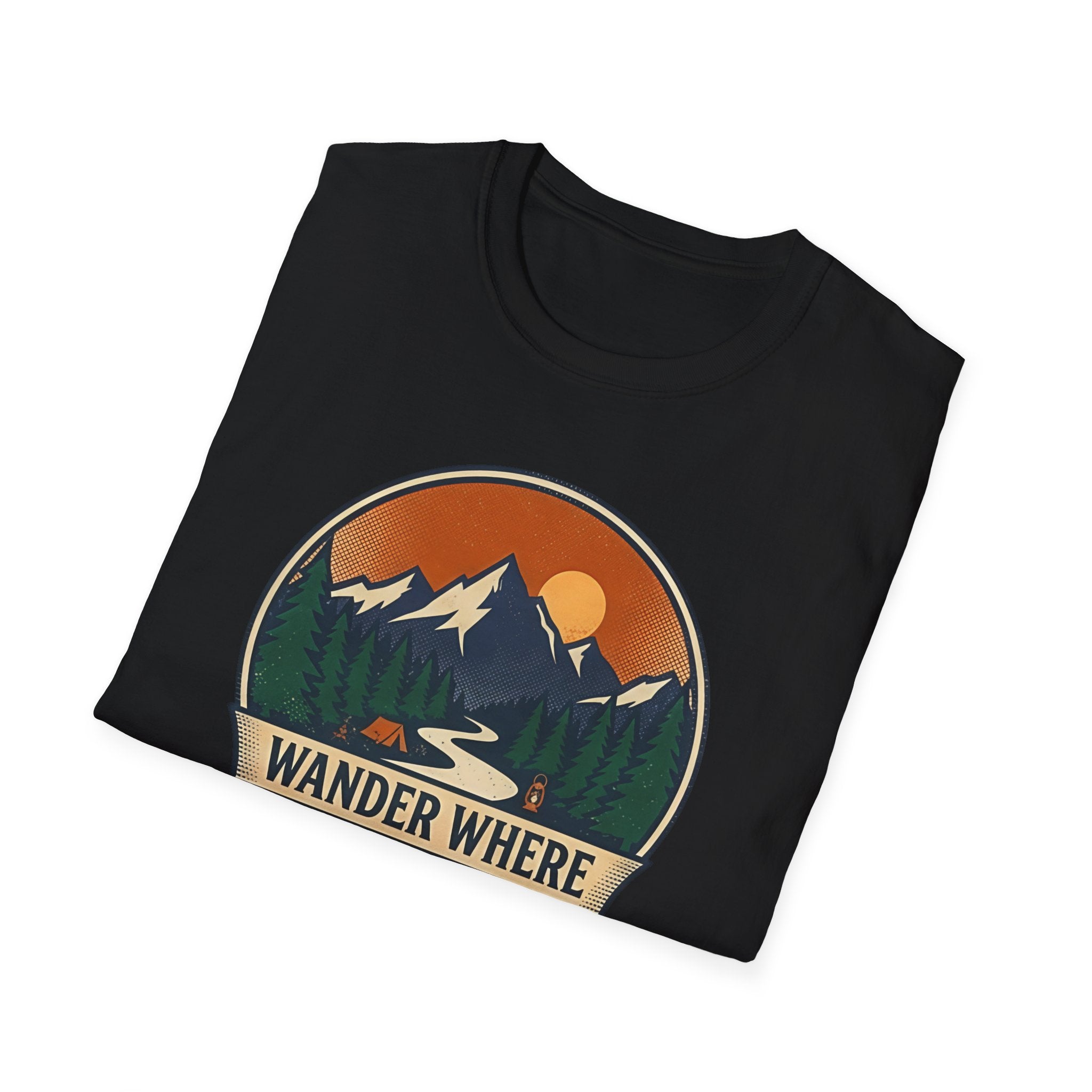 Wander Where The Signal Fades T-Shirt | Mountain Sunset Camping Design
