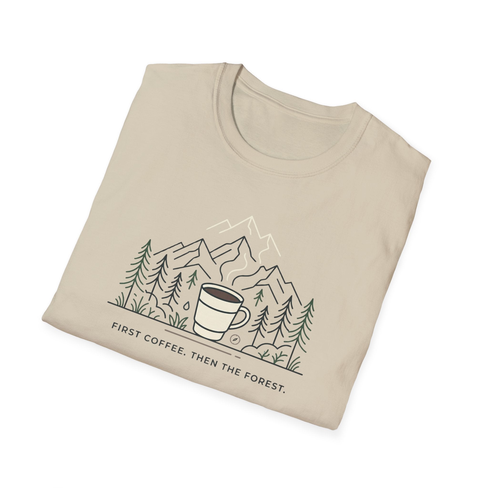 Coffee Cup in Pines T-Shirt | mountain camp mug, minimalist outdoors design