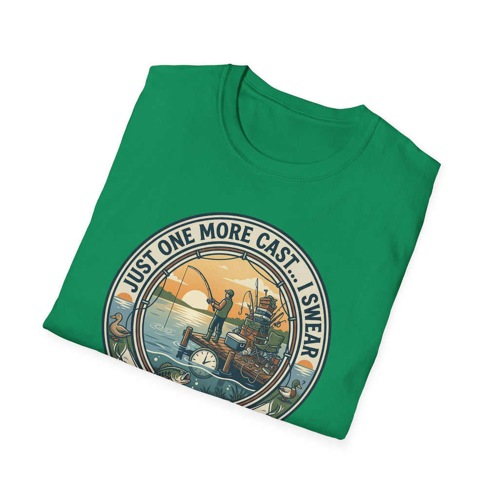 Just One More Cast Fishing T-Shirt | Retro Sunset Angler Design