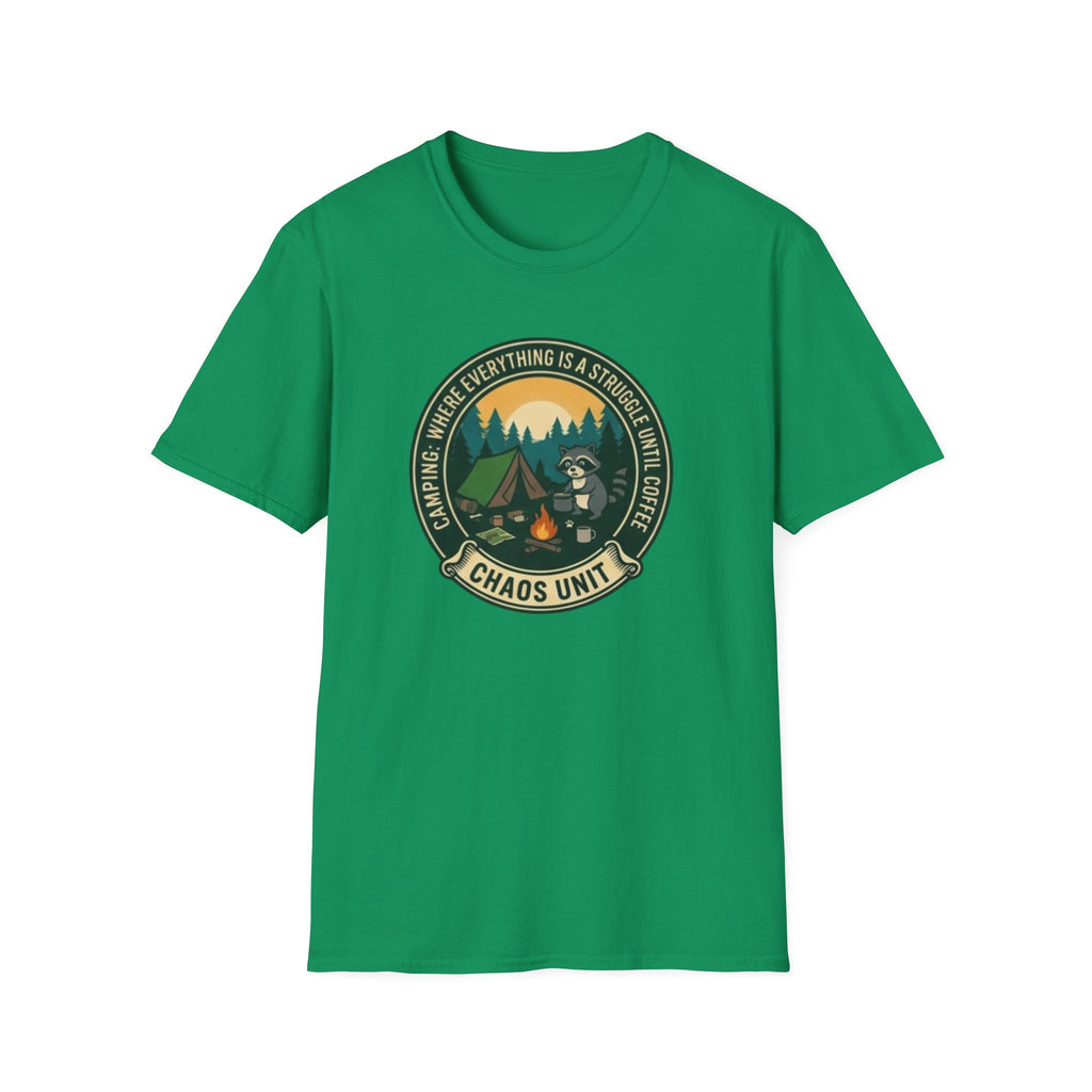 Camping Coffee Bear Chaos Unit T-Shirt | Campfire Woods Graphic