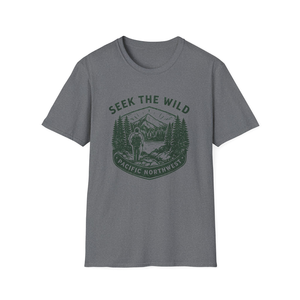 Seek the Wild hiker mountain graphic T-Shirt | Pacific Northwest outdoor design