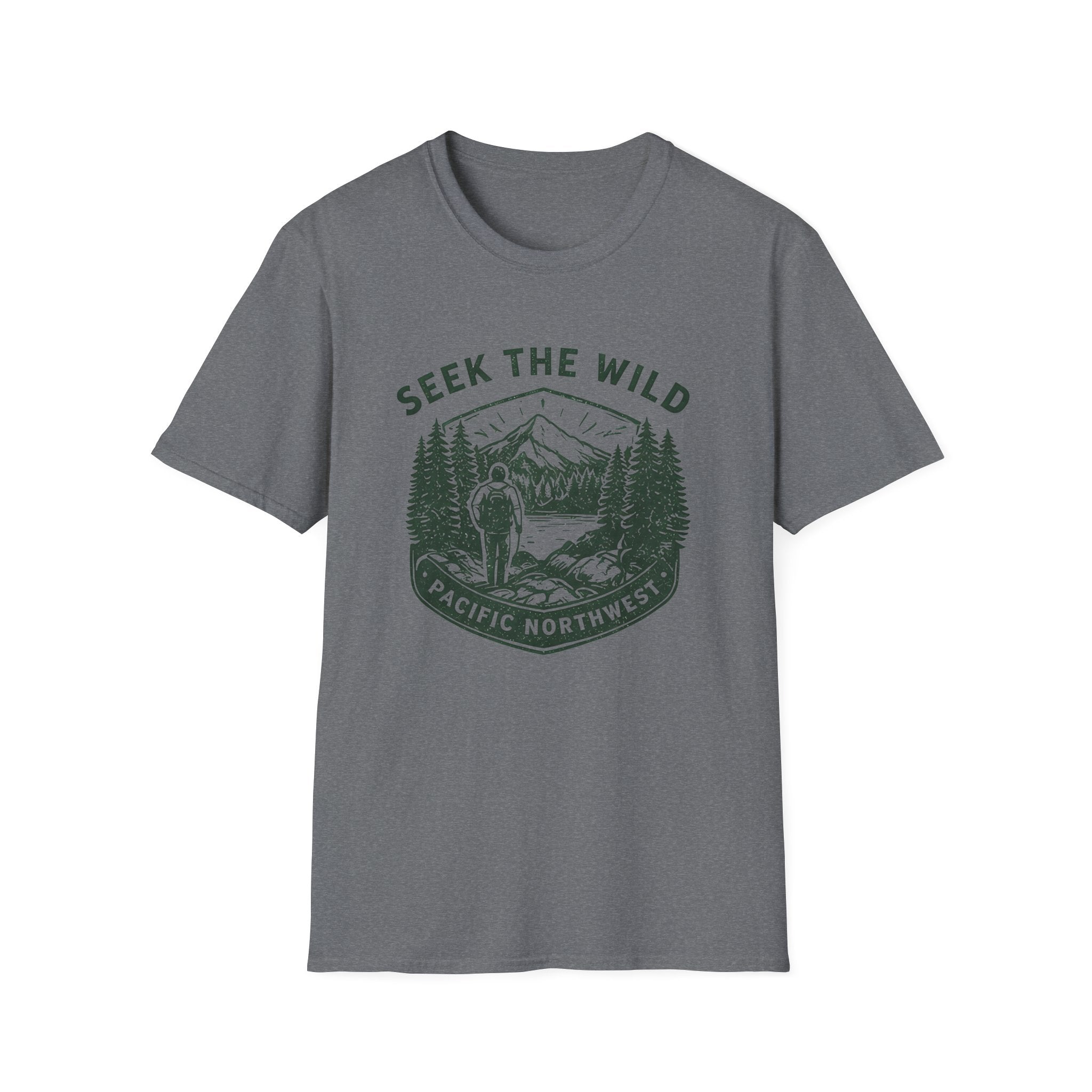 Seek the Wild hiker mountain graphic T-Shirt | Pacific Northwest outdoor design