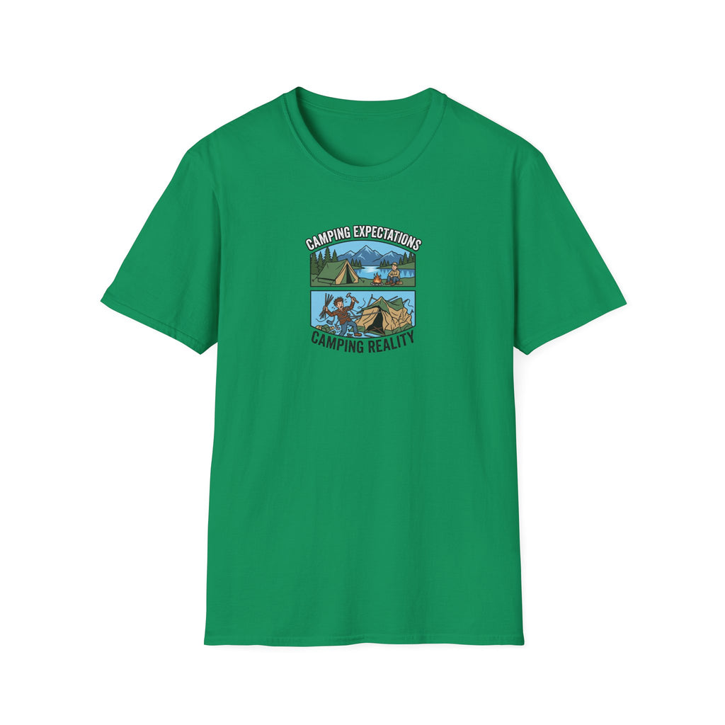 Camping Reality T-Shirt | Scenic Tent, Lake, Mountains Outdoor Adventure