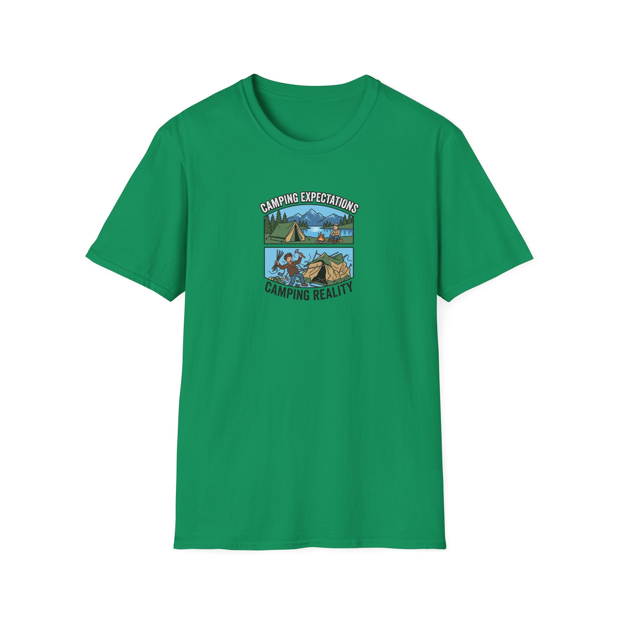 Camping Reality T-Shirt | Scenic Tent, Lake, Mountains Outdoor Adventure