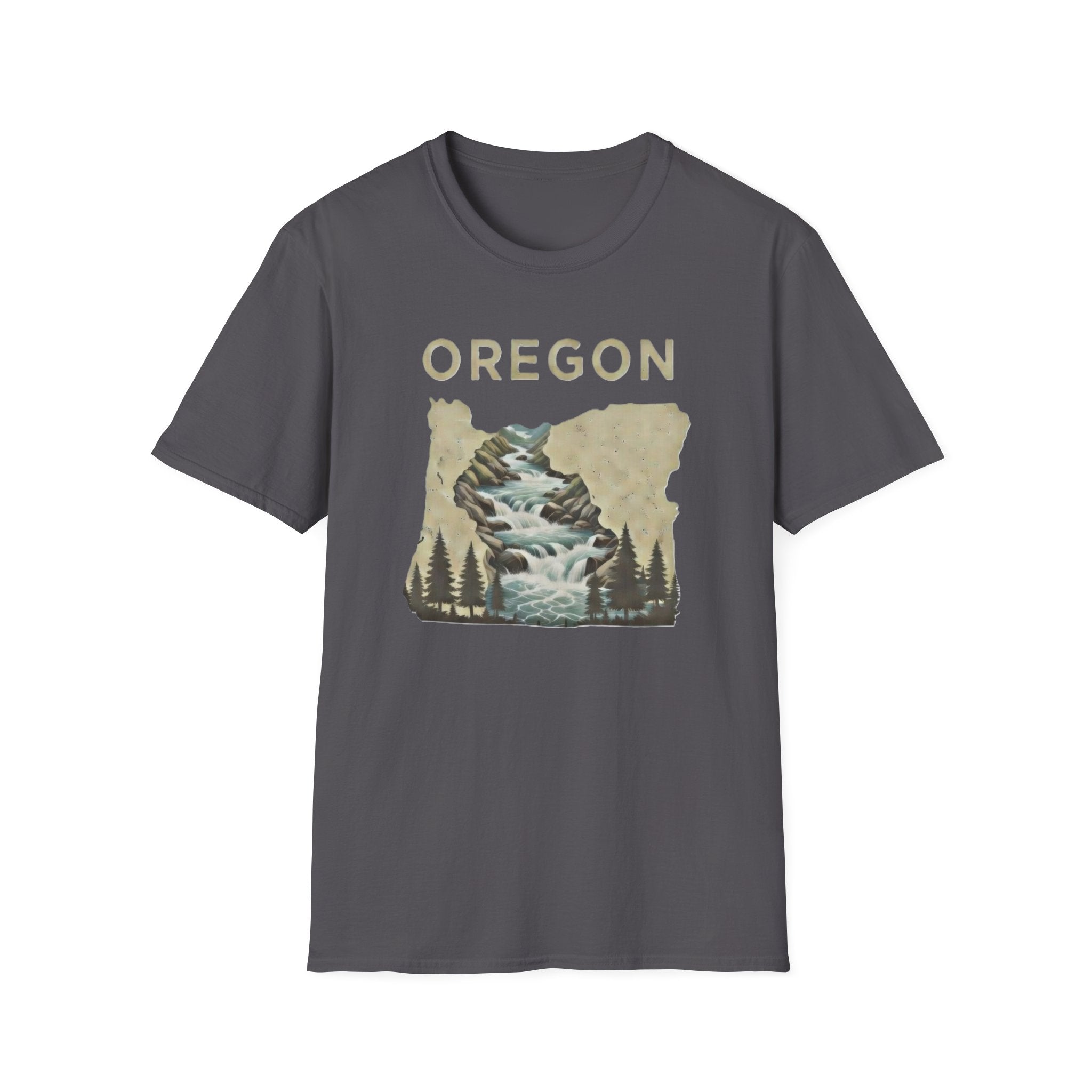 Oregon waterfall state map T-Shirt | River, Pines, Nature