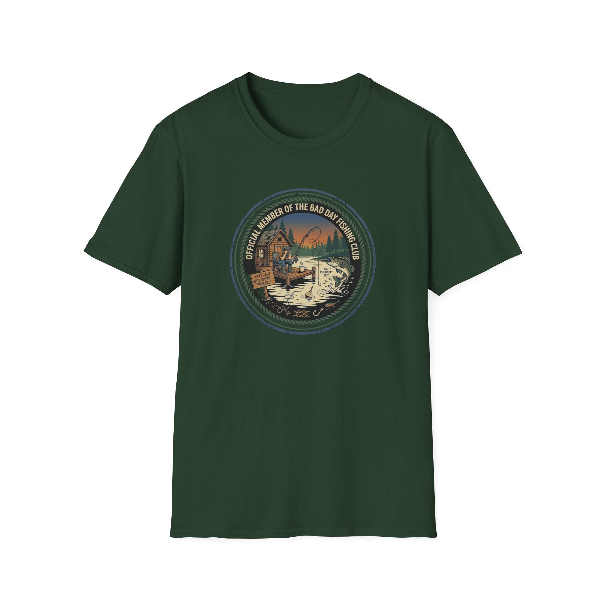 Retro Fishing Camp badge T-Shirt | Lake Sunset Outdoor Graphic