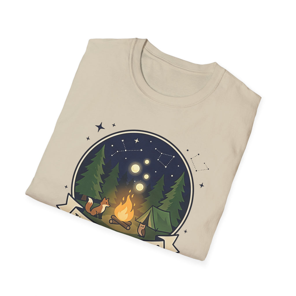 The Forest Whispers campfire scene T-Shirt | nighttime woods illustration
