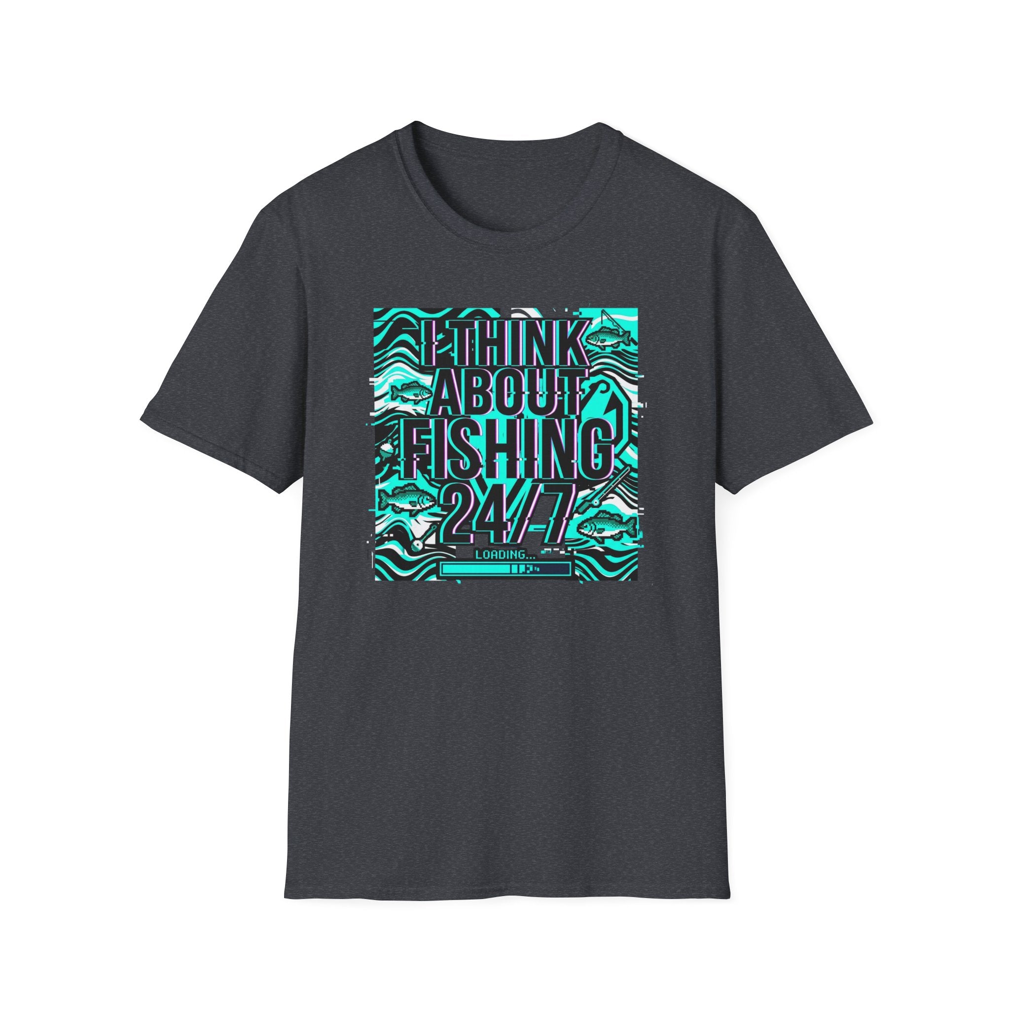 Think About Fishing 24/7 T-Shirt | Fishing Graphic Tee, Nautical Wave Design